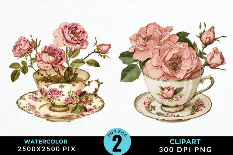 Watercolor Valentine's Roses In A Cup Clipart
