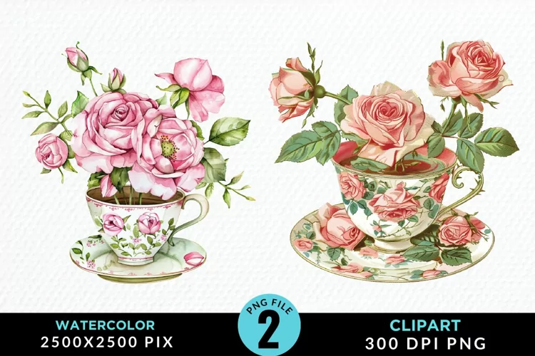 Watercolor Valentine's Roses In A Cup Clipart