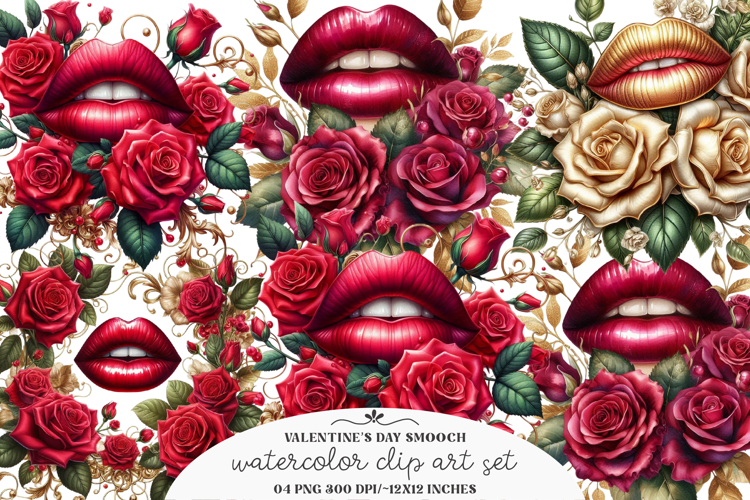 Watercolor Valentine Smooch Clipart