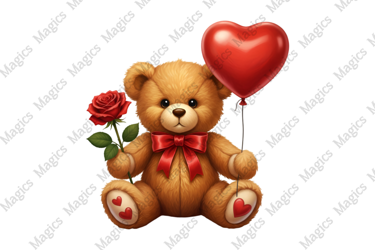 Watercolor Valentine Teddy Bear Png