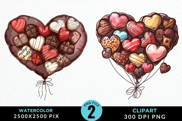 Watercolor Valentines Balloons Illustration Clipart