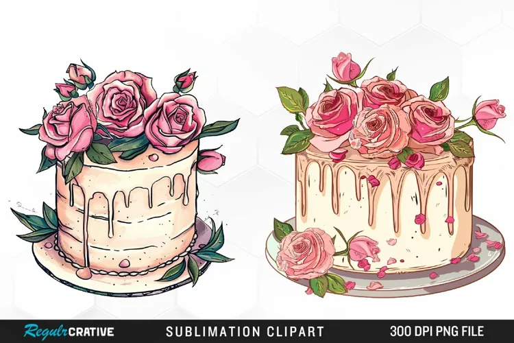Watercolor Valentines Cakes Illustration Clipart