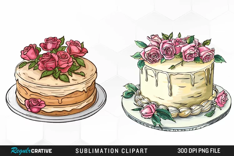 Watercolor Valentines Cakes Graphics Clipart