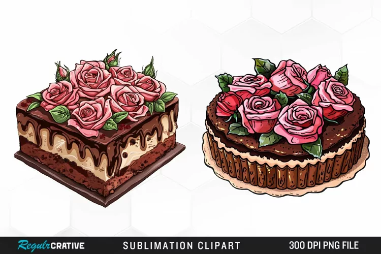 Watercolor Valentines Cakes Graphics Clipart