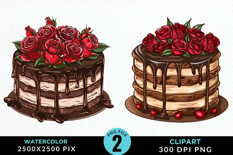 Watercolor Valentines Cakes Illustration PNG Clipart