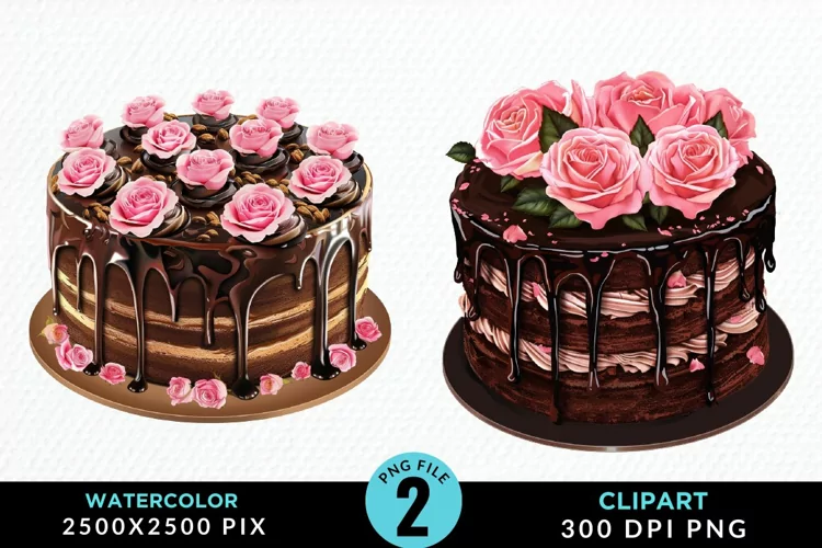 Watercolor Valentines Cakes Sublimation PNG Clipart