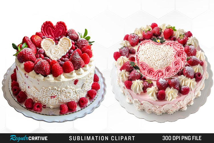 Watercolor Valentines Cakes Illustration Clipart