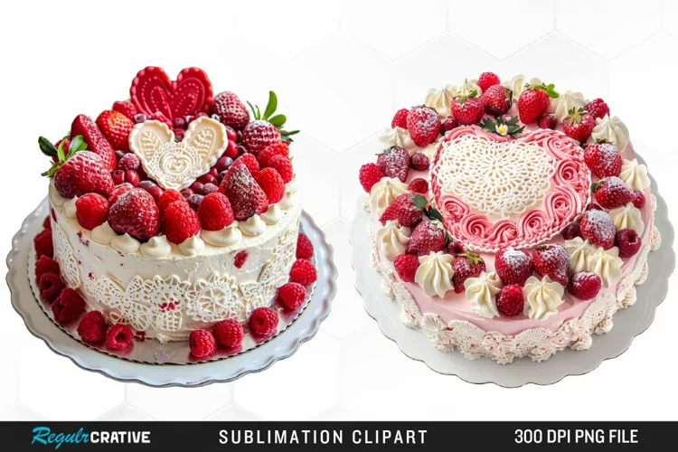 Watercolor Valentines Cakes Illustration Clipart