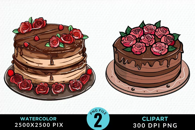 Watercolor Valentines Cakes Sublimation PNG Clipart