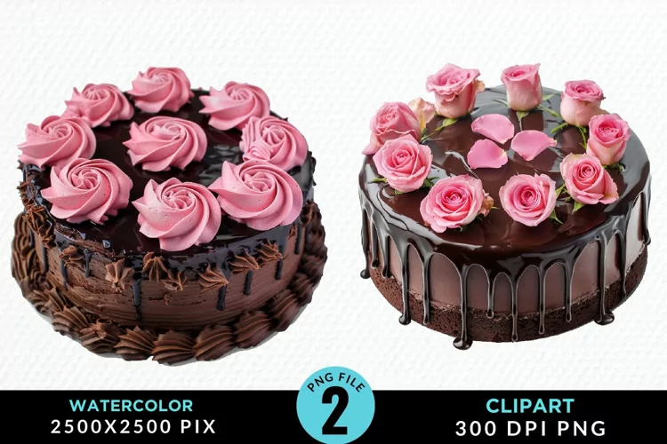 Watercolor Valentines Cakes Sublimation PNG Clipart
