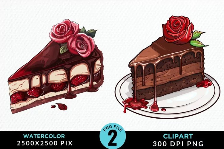 Watercolor Valentines Cakes Sublimation PNG Clipart