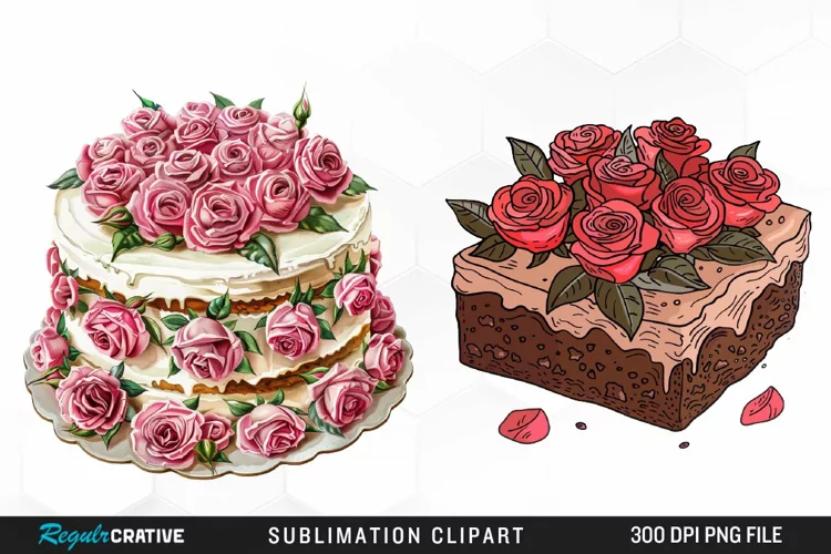 Watercolor Valentines Cakes Illustration Clipart