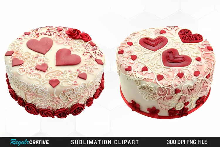 Watercolor Valentines Cakes Illustration Clipart