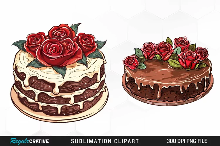 Watercolor Valentines Cakes Illustration Clipart