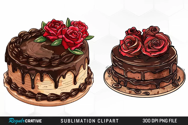 Watercolor Valentines Cakes Graphics Clipart