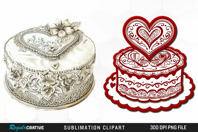 Watercolor Valentines Cakes Illustration Clipart