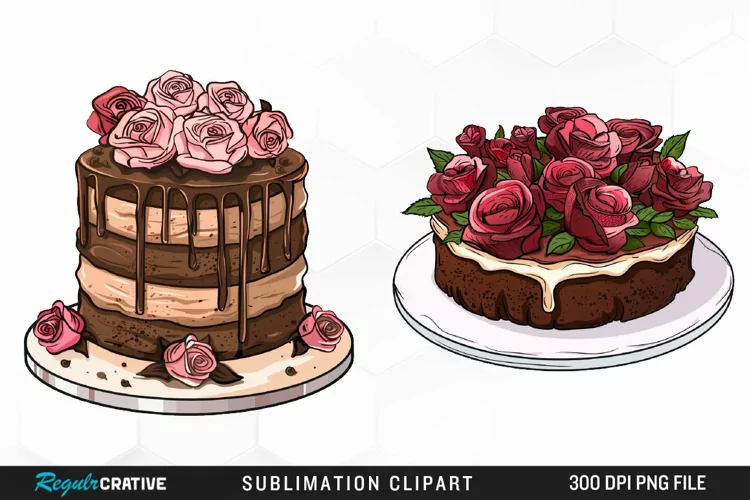 Watercolor Valentines Cakes Illustration Clipart