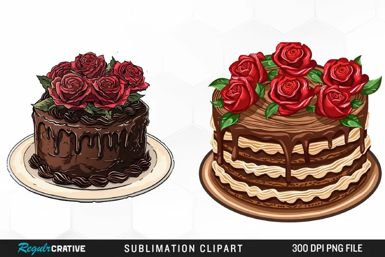 Watercolor Valentines Cakes Graphics Clipart