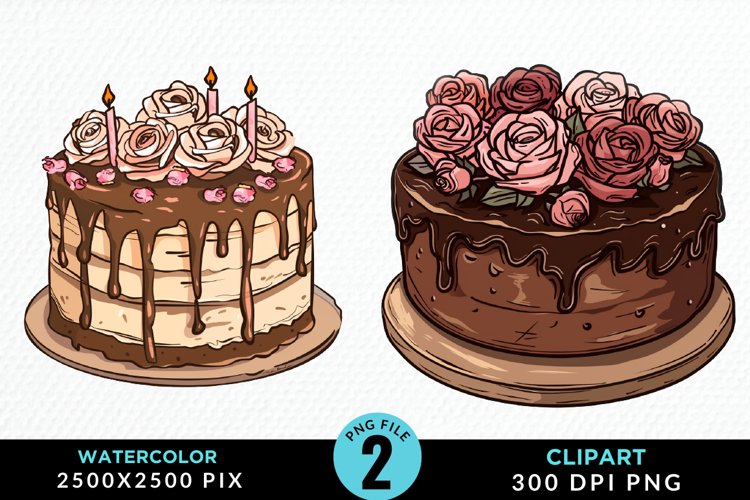 Watercolor Valentines Cakes Sublimation PNG Clipart