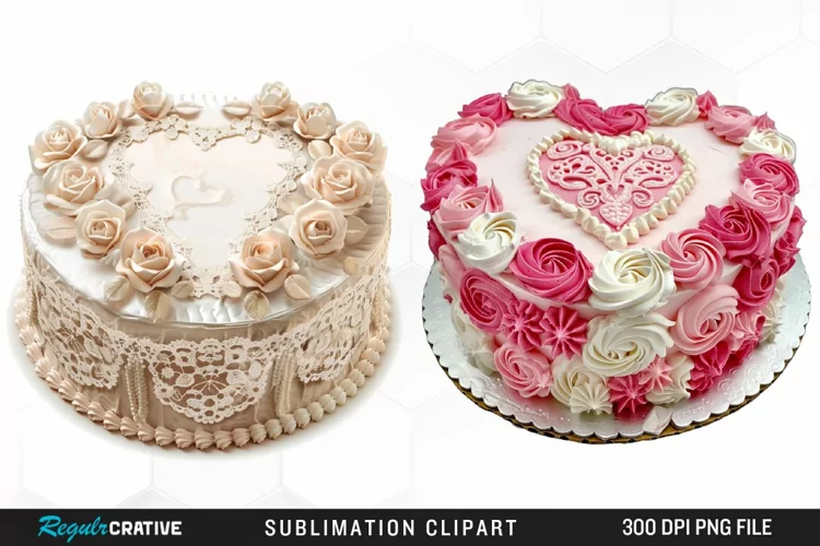 Watercolor Valentines Cakes Illustration Clipart