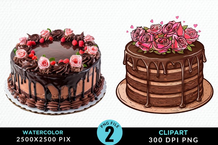 Watercolor Valentines Cakes Sublimation PNG Clipart