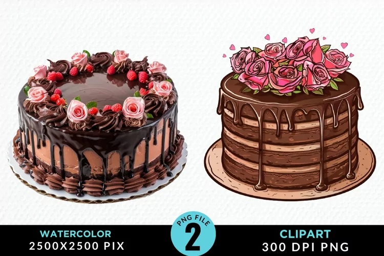 Watercolor Valentines Cakes Sublimation PNG Clipart