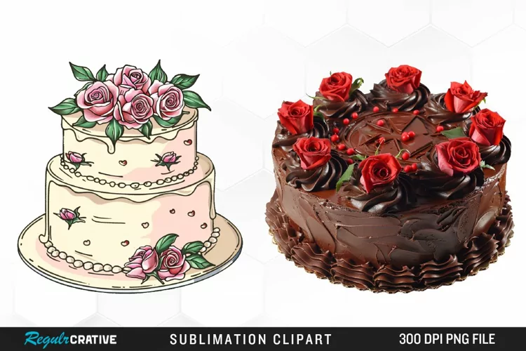Watercolor Valentines Cakes Illustration Clipart