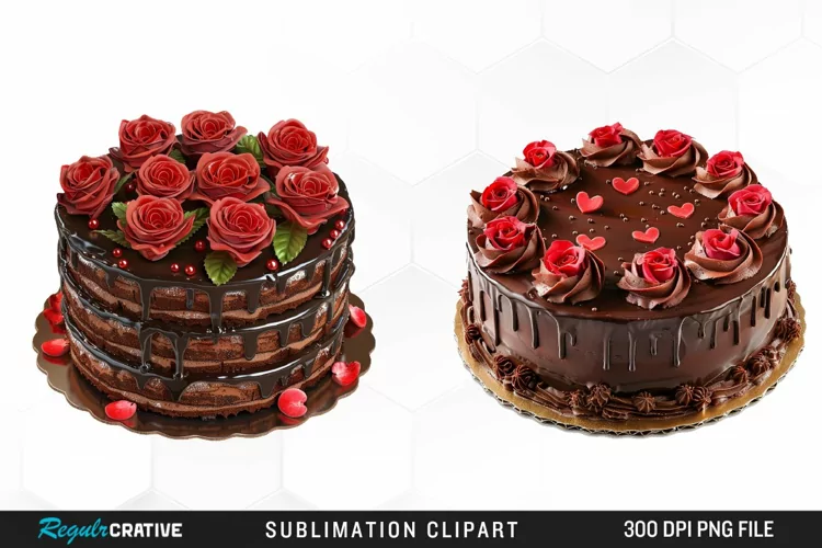 Watercolor Valentines Cakes Graphics Clipart