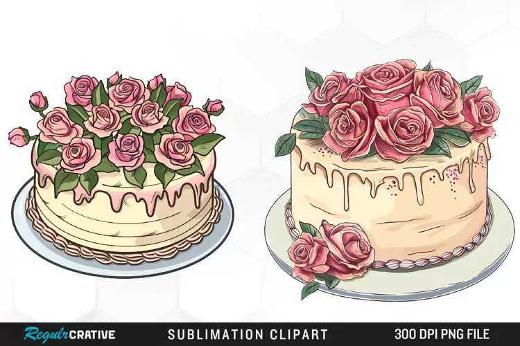 Watercolor Valentines Cakes Illustration Clipart
