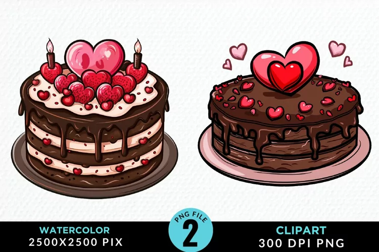 Watercolor Valentines Cakes Sublimation PNG Clipart