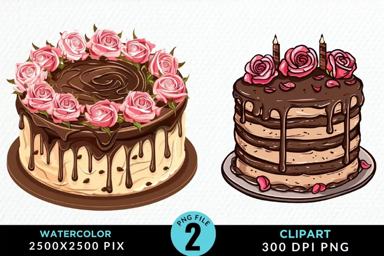 Watercolor Valentines Cakes Sublimation PNG Clipart