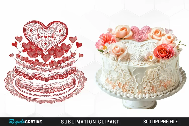 Watercolor Valentines Cakes Illustration Clipart