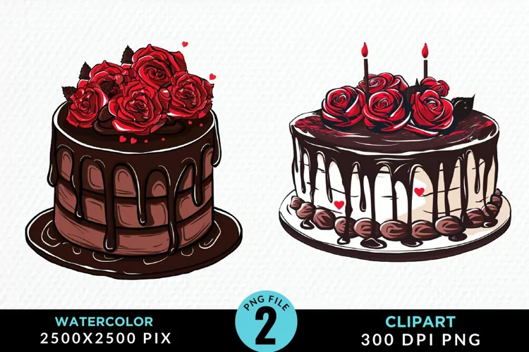 Watercolor Valentines Cakes Sublimation PNG Clipart