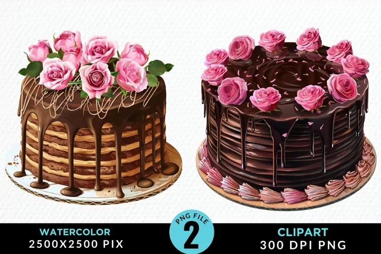 Watercolor Valentines Cakes Sublimation PNG Clipart
