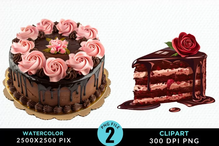 Watercolor Valentines Cakes Sublimation PNG Clipart