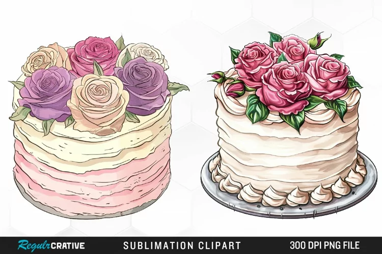 Watercolor Valentines Cakes Graphics Clipart