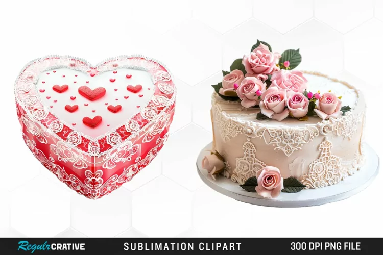 Watercolor Valentines Cakes Illustration Clipart