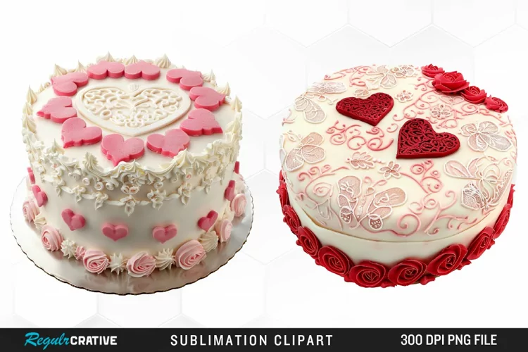 Watercolor Valentines Cakes Illustration Clipart