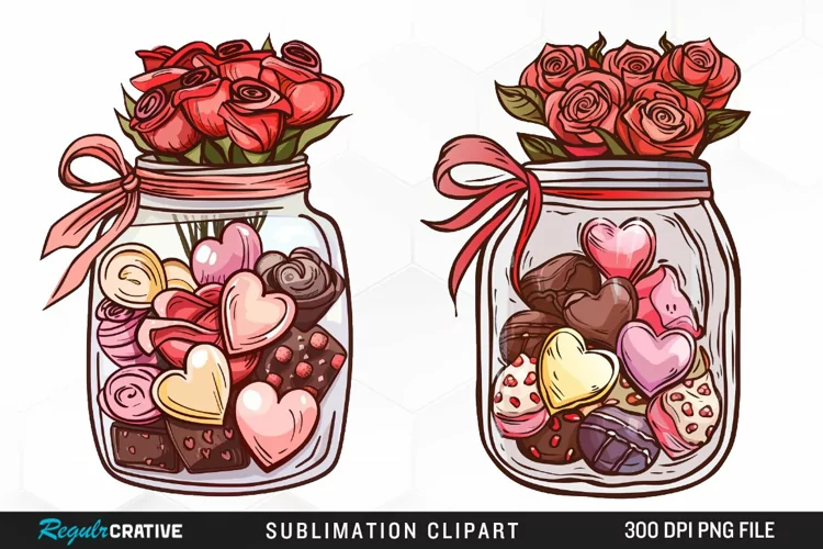 Watercolor Valentines Candy Jars Clipart