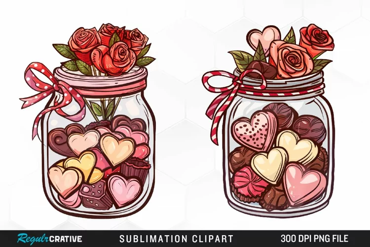 Watercolor Valentines Candy Jars Clipart