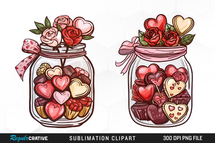 Watercolor Valentines Candy Jars Clipart