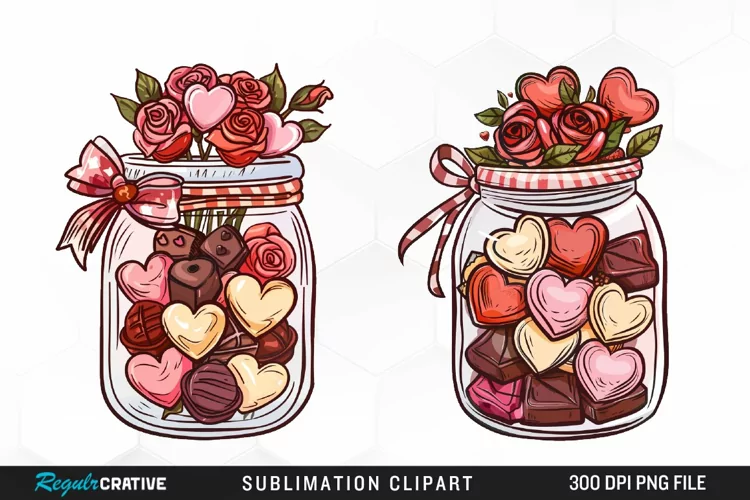 Watercolor Valentines Candy Jars Clipart