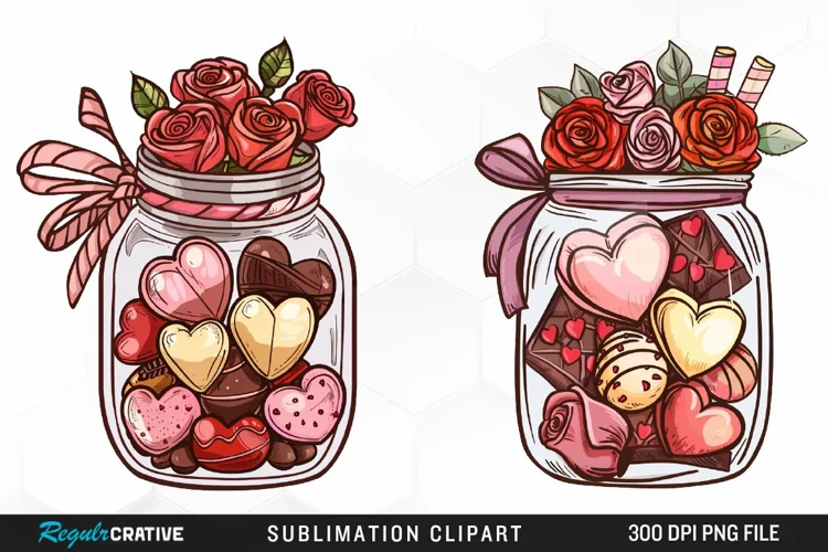 Watercolor Valentines Candy Jars Clipart