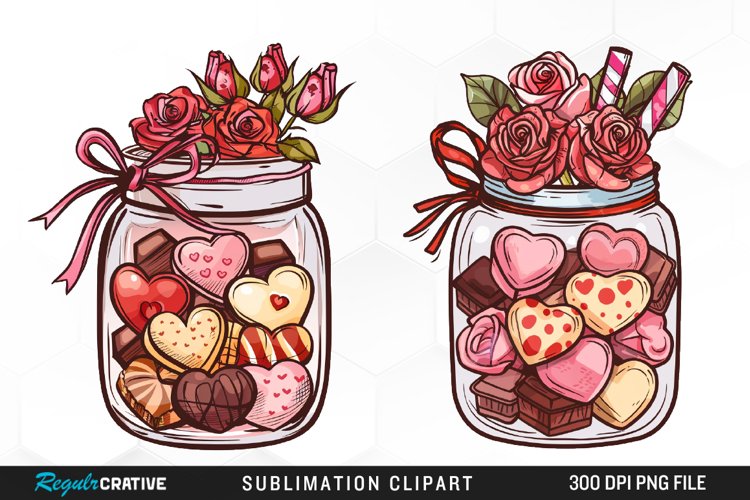 Watercolor Valentines Candy Jars Clipart