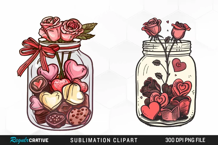 Watercolor Valentines Candy Jars Clipart