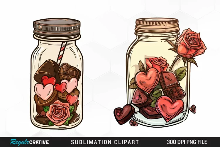 Watercolor Valentines Candy Jars Clipart