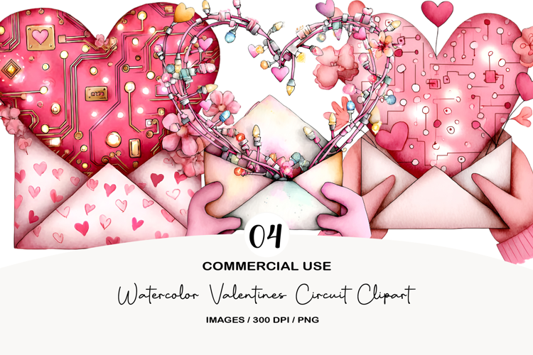 Watercolor Valentines Circuit Clipart