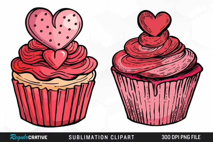 Watercolor Valentines Cupcake Clipart