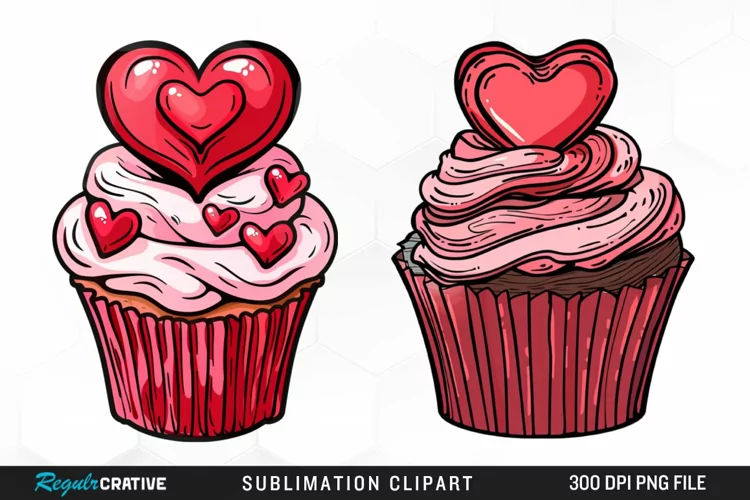 Watercolor Valentines Cupcake Artwork Clipart