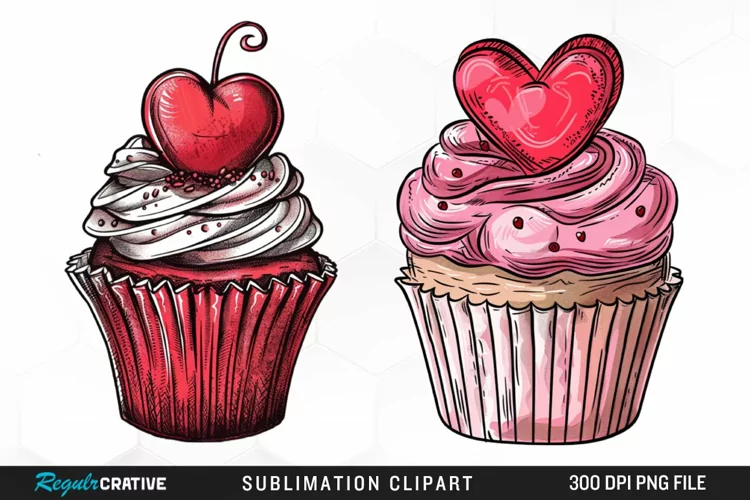 Watercolor Valentines Cupcake Artwork Clipart